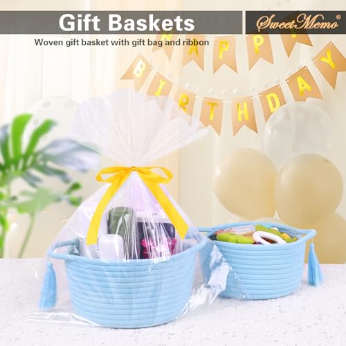 Small Gift Basket Empty to Fill, Gifts Bag & Ribbon, Light Blue - color: Light Blue, size: 1 Pack
