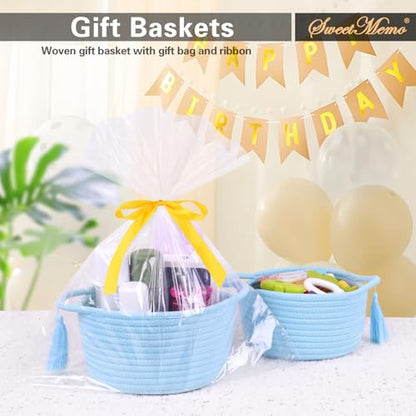 Small Gift Basket Empty to Fill, 2 Pack, Mini Woven Basket, Light Blue - color: Light Blue, size: 2 Pack