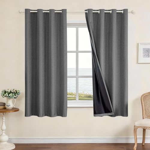 Faux Linen 100% Blackout Curtains, 42" W x 54" L (2 Panels) - color: Dark Grey, size: 42"W x 54"L (Pack of 2)