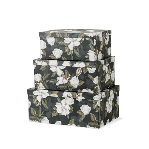 Soul & Lane - Midnight Gardenia Decorative Boxes with Lids, Set of 3, Black - color: Midnight Gardenia