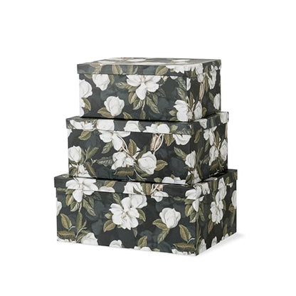 Soul & Lane - Midnight Gardenia Decorative Boxes with Lids, Set of 3, Black - color: Midnight Gardenia