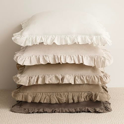 Foindtower Linen Fringe Ruffle Throw Pillow Covers 18×18 Inch Light Brown - color: Cocoa Brown, size: 18" x 18" (Pack of 2)