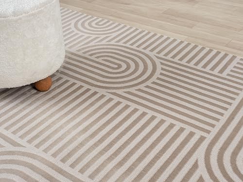 2x7 Beige Modern Geometric Area Rug for Living Room, Bedroom - color: 1004 - Beige, size: 2' x 7' (Rectangular)