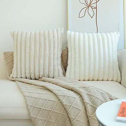 JOJUSIS Faux Fur Plush Throw Pillow Covers, Beige, 20 x 20-Inch - color: Beige, size: 20" x 20" (Pack of 2)