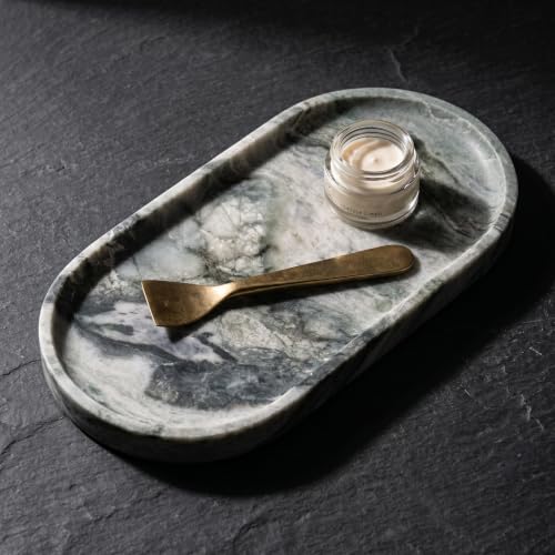 YKAJO Shangri-la Green Oval Marble Tray, 11.8x5.9 Vanity Perfume Organizer - color: Shangri-la Green, size: 11.8" x 5.9" x 0.6"