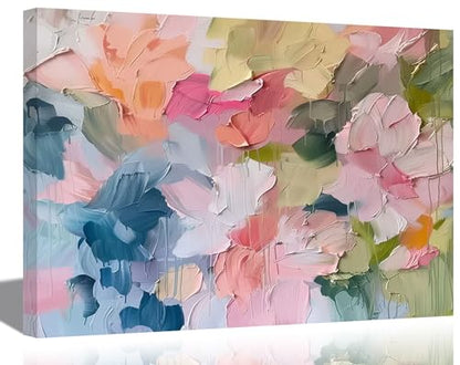 KKJ Abstract Floral Canvas Wall Art, Pastel Floral Picture, Canvas Wrap - size: 16"L x 12"W