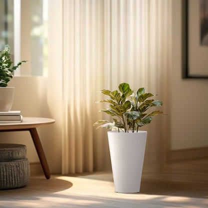 Kante Set of 2 White Plastic Round Planters 15" Tall Home & Outdoor - color: White, size: 15" H