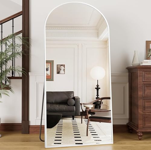 Prywot Arched Full Length Mirror, 71"x30" Free Standing Floor Mirror, White - color: White, size: 71"L x 30"W
