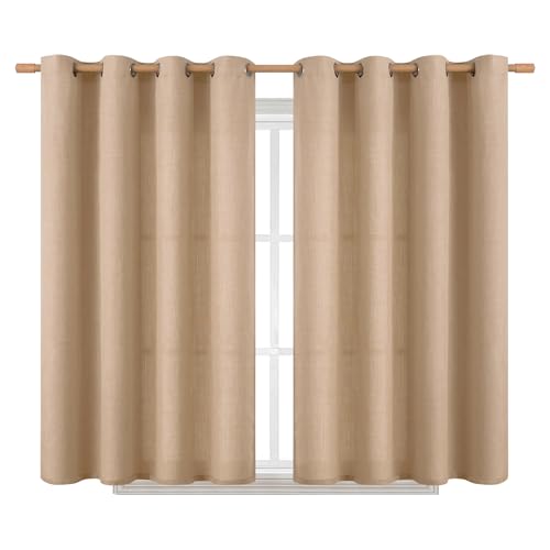 BGment Short Tan Curtains for Bedroom,54 inches Long 2 Panels - color: Tan, size: 52"W x 54"L (Pack of 2)
