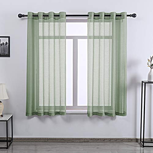 DONREN Sage Green Curtains 63 Inch Length for Bedroom - Grommet Textured Voile Drapes Window Sheer Curtain Panel for Bedroom Girls Room,52 X 63 Inches Long - color: Sage, size: 52"W x 63"L (Pack of 2)
