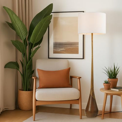 Novogratz x Globe Harrington 65 in Floor Lamp, 2-Tone Wood-Tone Base - color: Faux Wood, 2-Tone Base (65")