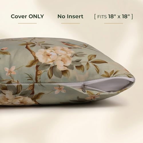 Vintage Chinoiserie Velvet Pillow Cover 18x18, Bird Floral, 1 Pack