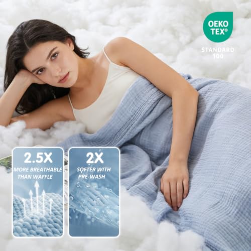EMME Muslin Cotton Blanket Adults Heather Dusty Blue Throw XL 50"x70" - color: 07 - Dusty Blue, size: Large Throw (50" X 70")
