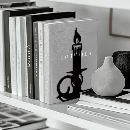 Peacoblue 5.3"x4.3"x7.9" Metal Bookends, Heavy Duty Book Ends for Shelves - style: Quill Pen and Candlestick