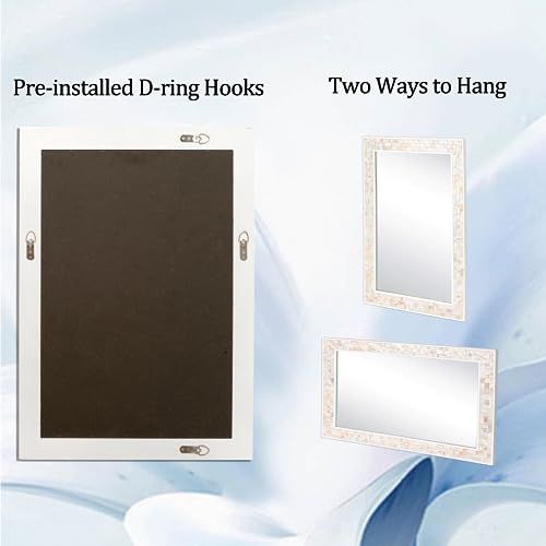 30x40 Inch Large Bathroom Mirror with White Wood Frame - size: 40"L x 30"W