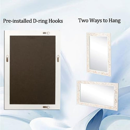 30x40 Inch Large Bathroom Mirror with White Wood Frame - size: 40"L x 30"W
