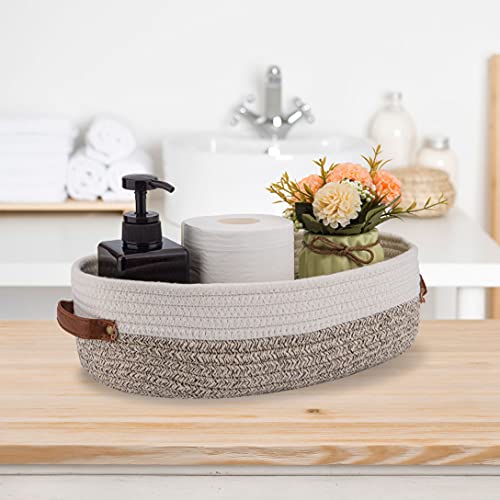 Woven Storage Basket for Toilet Tank Top,Farmhouse Home Decor Organizing Basket for Bathroom,Table and Counter 13"x5.9"x4" Apricot Stitching White - color: 1 pack Apricot Stitching White
