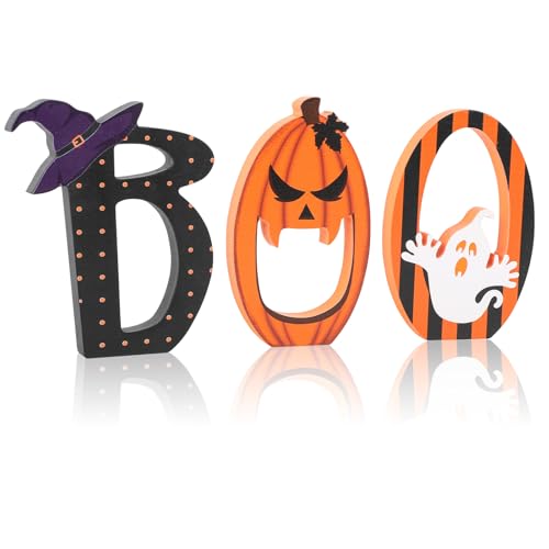 COCHIE Spooky Halloween Table Decorations Indoor Pumpkin Ghost Boo Sign Set - style: Ghost