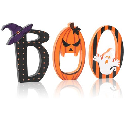 COCHIE Spooky Halloween Table Decorations Indoor Pumpkin Ghost Boo Sign Set - style: Ghost