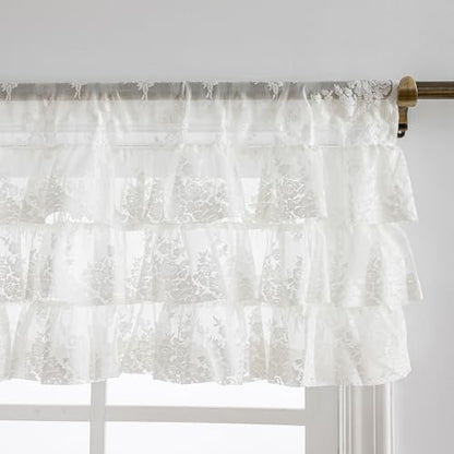 Kotile Ivory Lace Ruffle Valance for Windows W52 x L18 Inch, 1 Panel - color: Ivory - Ruffle Lace