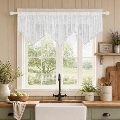 Molaxhome Swag Curtain Scalloped Curtain Valance Drape Sheer Lace Panel 1pc - color: Lace White
