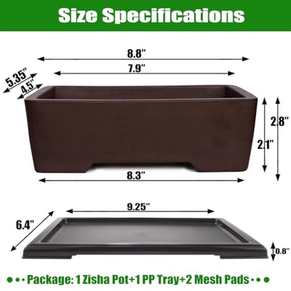 MUZHI Unglazed Zisha Bonsai Pot with Humidity Tray, Rectangle Bonsai Tree Planter with Drainage for Ficus, Succulent etc. (Classic Rectangle) - style: Classic Rectangle