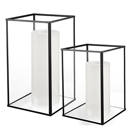 Phosphor Hurricane Camdle Holder Set of 2 Pieces, Black Glass Candle Holder for Wedding, Party, Holiday. - color: Black