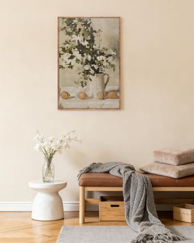 ElfLuna Wood Framed Canvas, Retro Lemon Floral Still Life Print - color: Flowers and Lemons, size: 24"L x 16"W