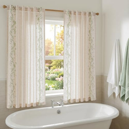 jinchan Floral Linen Curtains, Back Tab 50x63 Inch, 2 Panels Sage - color: Vine | Sage, size: 50"W x 63"L (Pack of 2)