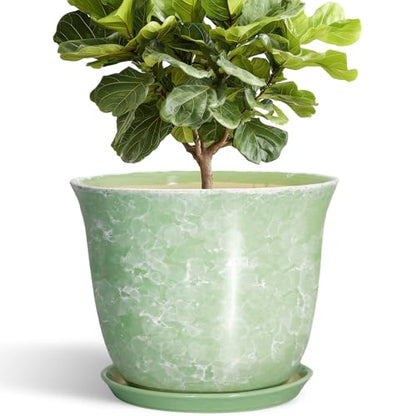 12 Inch Pots for Plants, Ceramic Plant Pots with Drainage, Green - color: Gemstone Apple Green, size: 12 Inch