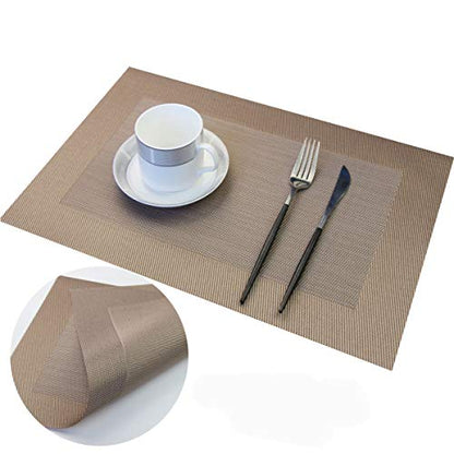 PIGCHCY Placemats Vinyl Washable Table Mats Elegant Non-Slip Placemats for Dinner Table Set of 4 (Champagne) - color: Box2: Deep Champagne, size: 4 Placemats