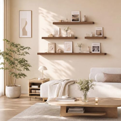 Floating Shelves for Wall, 40 Inch Wall Mounted Storage and Display for Living Room, Bedroom, Kitchen, Bathroom Set of 2 Rustic Brown