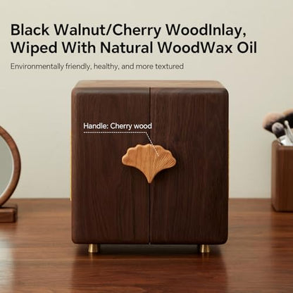 Black Walnut Wood Jewelry Box, Large - size: Ginkgo leaves