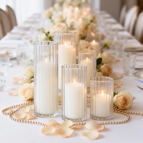 72 PCS White Pillar Candles and Ribbed Glass Cylinder Vases - color: White, size: 36+36