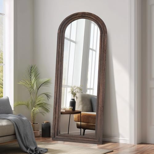 58x22 Arched Full Length Mirror, Solid Wood 3 Layer Frame, Brown - color: Brown-3 Layer-ar Frame, size: 57.9"L x 21.9"W