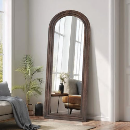 58x22 Arched Full Length Mirror, Solid Wood 3 Layer Frame, Brown - color: Brown-3 Layer-ar Frame, size: 57.9"L x 21.9"W