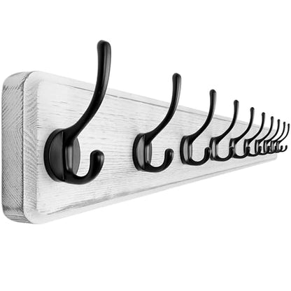 Dseap Coat Rack Wall Mount: 38-1/4" Long, Patented, Heavy-Duty, 10-Double-Hooks Wooden Hanger Rail for Winter Coats Hat Jacket Clothing, White & Black - color: White & Black, size: L=38.3"(1pcs)