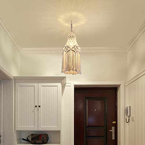 Boho Lamp Shade, Hanging Lamp with Handmade Macrame Lamp Shade - size: BOHO-02