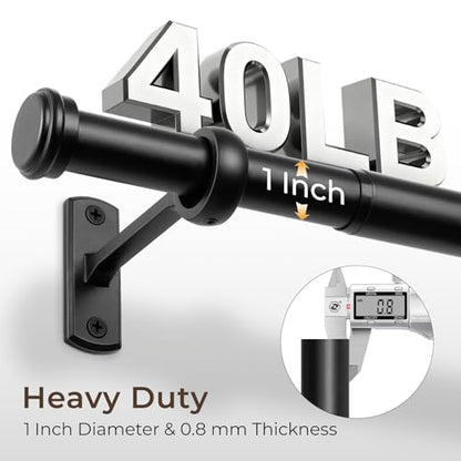 Rose Home Fashion 1” Heavy Duty Adjustable Curtain Rod, 72-144 inch, Black - size: 72" to 144"