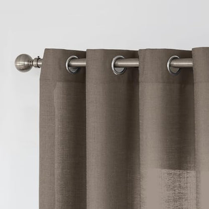 Melodieux Brown Semi Sheer Curtains 63 Inch Length for Living Room, Linen Rustic Bedroom Privacy Window Grommet Sheer Drapes, 52 by 63 Inch, 2 Panels - color: Brown, size: 52"W x 63"L (Pack of 2)