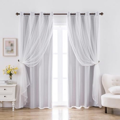indistar Home Blackout Curtains Double Layer Solid Sheer Grommet Top Window Curtain Panel Pair, 52Wx63L,Greyish White - color: Greyish White, size: 52"W x 63"L (Pack of 2)