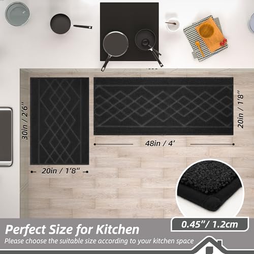 BEQHAUSE Kitchen Rugs Set of 2 Non Slip Runner, 20"x30"+20"x48", Black - color: Black, size: 20" X 30" + 20" X 48"