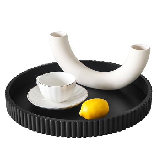 Round Decorative Tray for Coffee Table Decor, 11.8in Black Decorative Serving Tray for Kitchen Counter,bandejas decorativas, Wooden Serving Tray for Party - color: Black