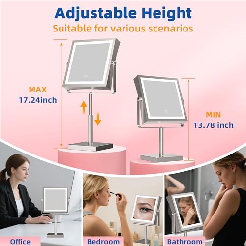 Ruacq Makeup Mirror with Lights 1X/7X Height Adjustable Brushed Nickel - color: Brushed Nickel - 7x