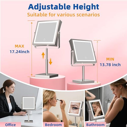 Ruacq Makeup Mirror with Lights 1X/7X Height Adjustable Brushed Nickel - color: Brushed Nickel - 7x