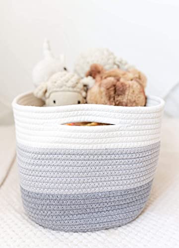 OrganiHaus Cotton Rope Baskets for Shelves, Set of 3, 15x9x10 - color: 3-toned Gray