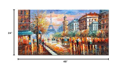 Alenoss Modern Oil Paintings Paris Eiffel Tower Landscape Wall Art 48x24 Inches - color: AL-B94