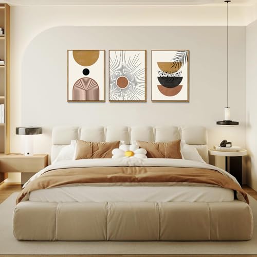 Boho Abstract Sun Framed Canvas Wall Art Set of 3, 16x24 inch - color: Boho Sun, size: 16"x24"Natural