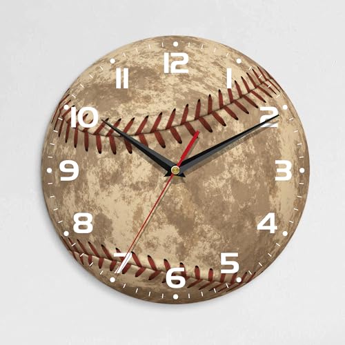 Wall Clock, 10 Inch Silent Non-Ticking Home Kitchen Decor, Battery Operated for Bathroom Bedroom Living Room Office(Vintage Baseball,Ball Game Sports American) - color: Vintage Baseball,ball Game Sports American