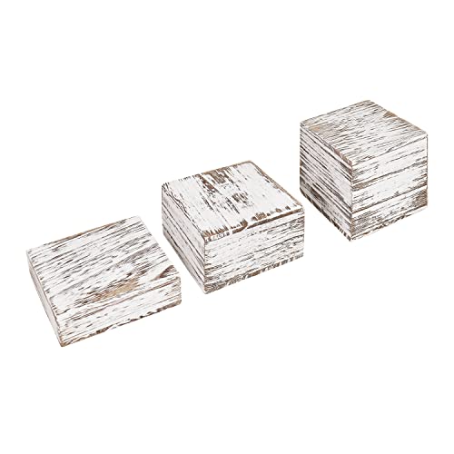 MOOCA Wooden Display Risers Set - 3 Different Height Stands, Antique White - color: Antique White